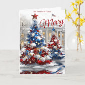 Red White Blue Festive Christmas Trees  カード (黄色い花)