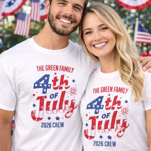 Red White Blue Fireworks 4th of July Family Crew  Tシャツ