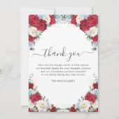 Red White Blue Floral Photo Funeral Memorial サンキューカード (裏面)