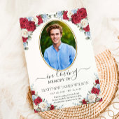 Red White Blue Floral Photo Funeral Memorial サンキューカード