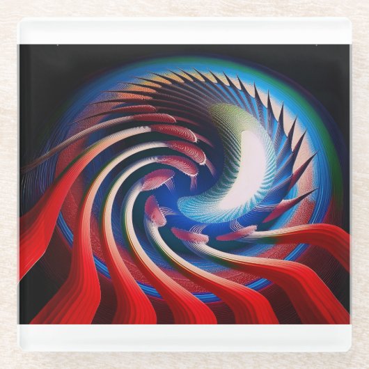 Red White Blue Fractal With Claws & Spikes ガラスコースター (正面)