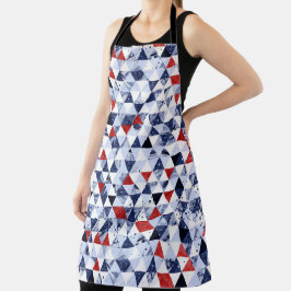 RED WHITE BLUE GLITTER LOOK TRIANGLE PATTERN エプロン