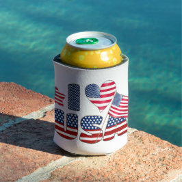 RED WHITE BLUE I HEART USA PATRIOTIC 缶クーラー