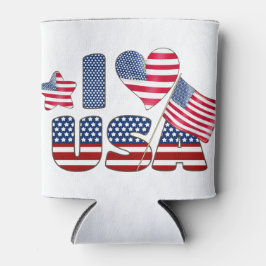 RED WHITE BLUE I HEART USA PATRIOTIC 缶クーラー