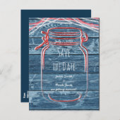 Red White & Blue Mason Jar & Lights日付を保存 案内ポストカード (正面/裏面)