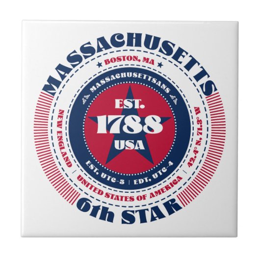 Red、White、Blue Massachusettsセラミックタイル タイル (正面)