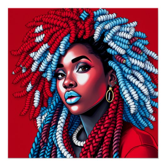 Red white & blue melanin sista black girl magic ポスター (正面)