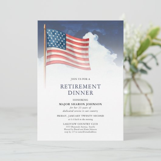 Red White Blue Military American Flag Retirement 招待状 (スタンド正面)