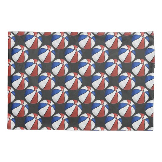 Red White Blue Painted Basketball Pattern 枕カバー (裏面)
