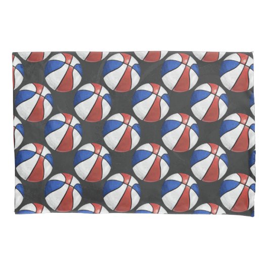 Red White Blue Painted Basketball Pattern 枕カバー (正面)