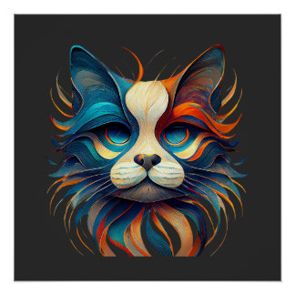 Red White & Blue Patriotic Cat ポスター