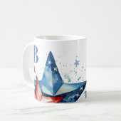 Red White Blue Patriotic Monogram コーヒーマグカップ (正面左)