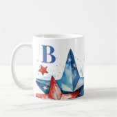 Red White Blue Patriotic Monogram コーヒーマグカップ (左)