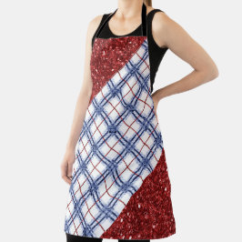 RED WHITE BLUE PATRIOTIC PLAID PATTERN エプロン