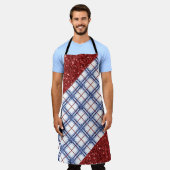 RED WHITE BLUE PATRIOTIC PLAID PATTERN エプロン (着用した状態)