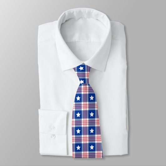 Red White Blue Plaid Stars Stripes Pattern Neck Ti ネクタイ (タイ)
