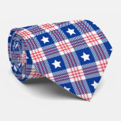 Red White Blue Plaid Stars Stripes Pattern Neck Ti ネクタイ (ロール)