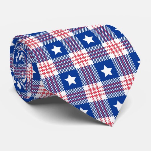 Red White Blue Plaid Stars Stripes Pattern Neck Ti ネクタイ (ロール)