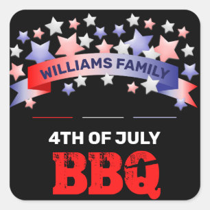 Red White & Blue Ribbon & Stars 7月4日BBQ スクエアシール
