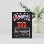 Red White & Blue Ribbon & Stars 7月4日BBQ ポストカード (スタンド正面)