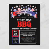 Red White & Blue Ribbon & Stars 7月4日BBQ ポストカード (正面)