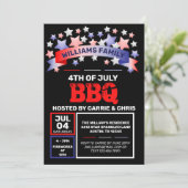 Red White & Blue Ribbon & Stars 7月4日BBQ 招待状 (スタンド正面)