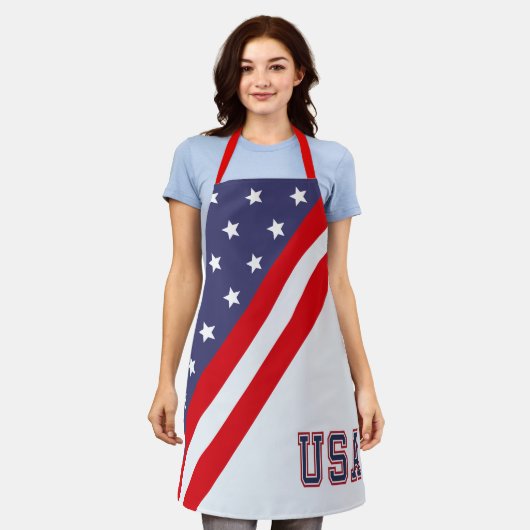 Red, White & Blue Stars & Stripes エプロン (着用した状態)