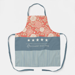 Red White Blue Stripe Block Print Stars エプロン