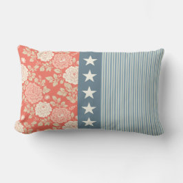 Red White Blue Stripe Block Print Stars ランバークッション