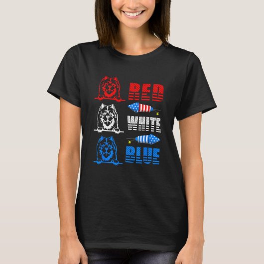 Red White Blue Three Cute Chow Chow 4th July Ameri Tシャツ (正面)