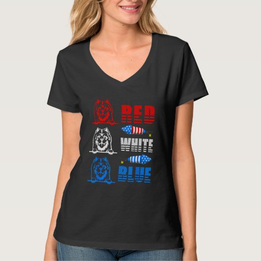 Red White Blue Three Cute Chow Chow 4th July Ameri Tシャツ (正面)