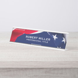 Red White & Blue-USA Flag Stars And Stripes 4 デスクネームプレート