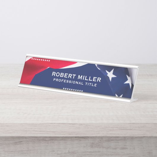 Red White & Blue-USA Flag Stars And Stripes 4 デスクネームプレート (正面)