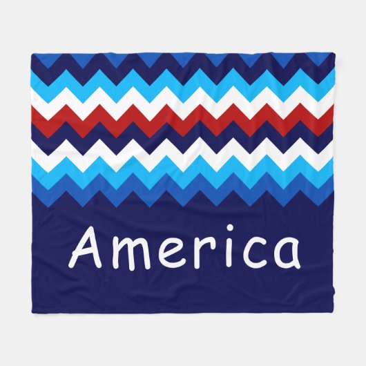 Red White Blue Zigzag Custom Medium Fleece Blanket フリースブランケット (正面(横))
