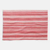 Red White Blush Pink Stripes キッチンタオル (横)