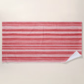 Red White Blush Pink Stripes   ビーチタオル (正面)