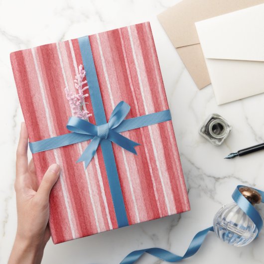 Red White Blush Pink Stripes Valentine's Day ラッピングペーパー (ギフト)