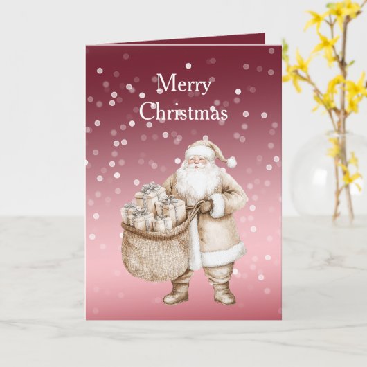 Red White Bokeh Dots Christmas Cream Suit Santa カード (黄色い花)