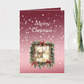 Red White Bokeh Dots Christmas Deer in Window カード (正面)