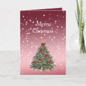 Red White Bokeh Dots Christmas Tree with Bows カード (正面)