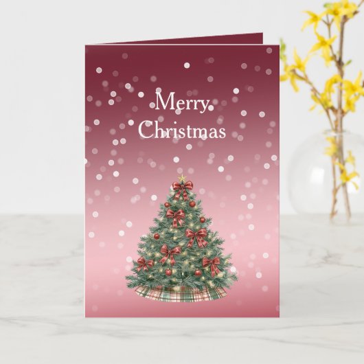 Red White Bokeh Dots Christmas Tree with Bows カード (黄色い花)