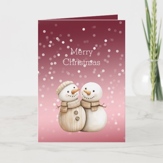 Red White Bokeh Dots Snowman Christmas カード (正面)
