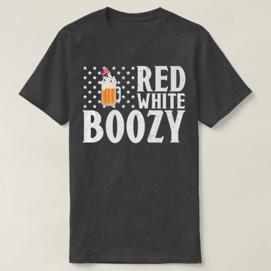 Red White Boozy Beer Drinking American Flag Tシャツ (デザイン正面)
