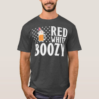 Red White Boozy Beer Drinking American Flag Tシャツ