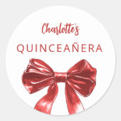 Red white bow Quinceanera ラウンドシール (正面)