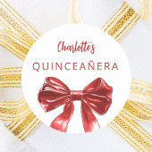 Red white bow Quinceanera ラウンドシール