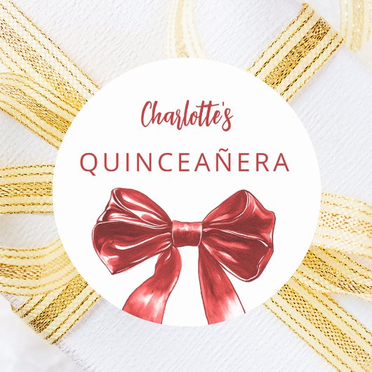 Red white bow Quinceanera ラウンドシール