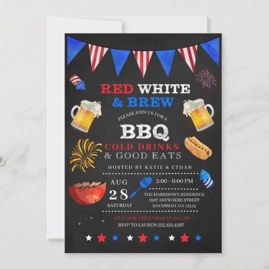 Red White & Brew 7月4日BBQ招待状 招待状 (正面)