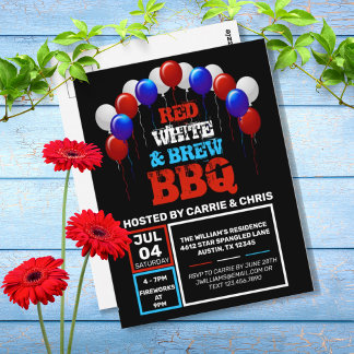 Red White & Brew BBQ 7月4日パーティの招待状 ポストカード