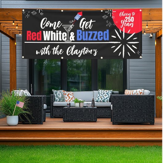 Red White & Buzzed 4th of July Party Banner 横断幕